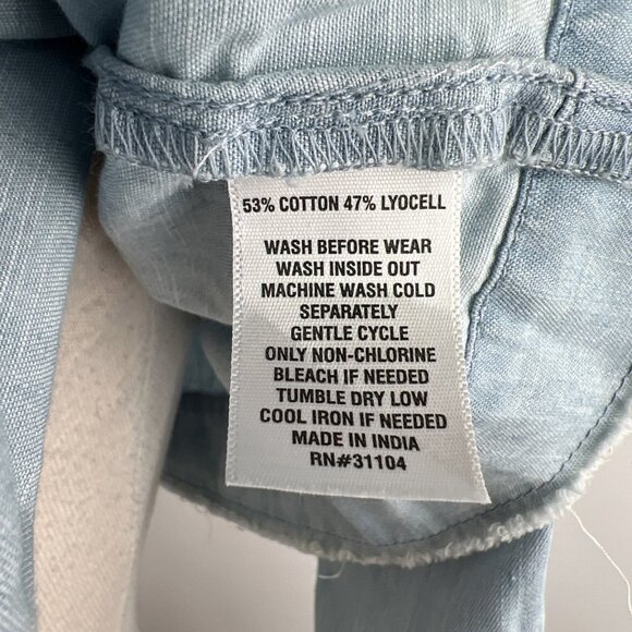 Wonderly L Blue Chambray Top Tunic Ruffle Hem Lyocell Button Front Long Sleeves - Picture 8 of 8